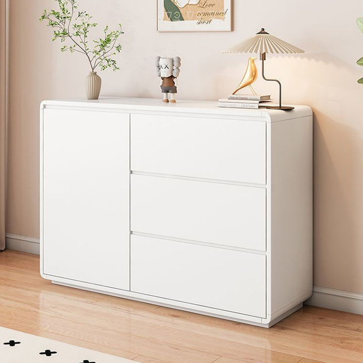 Modern Minimalist Wood Panels Metal Rounded Square Rectangle Storage Cabinet With 3 Drawers For Living Room