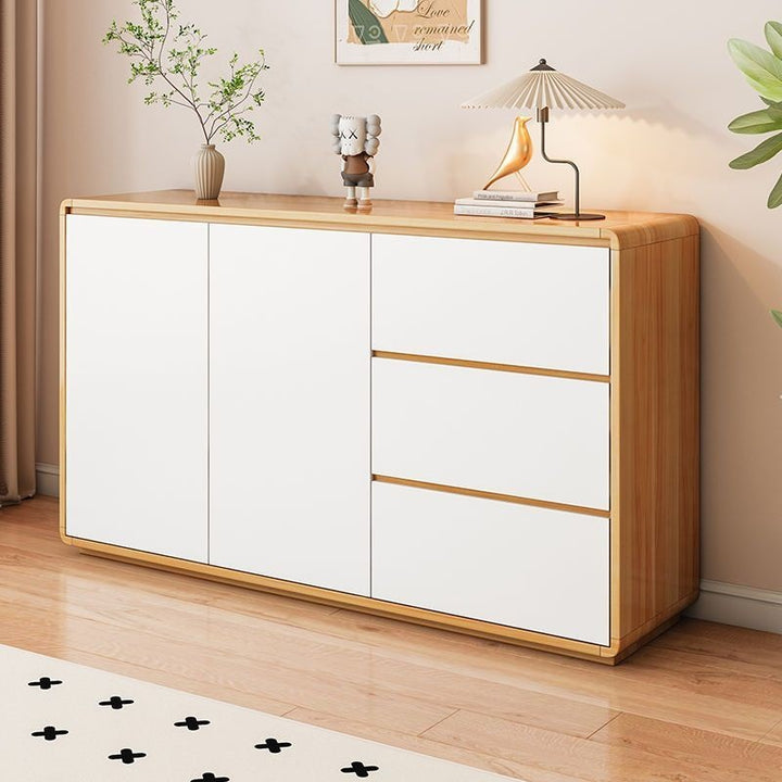Modern Minimalist Wood Panels Metal Rounded Square Rectangle Storage Cabinet With 3 Drawers For Living Room