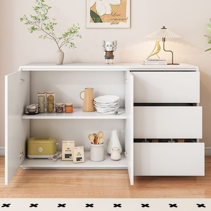 Modern Minimalist Wood Panels Metal Rounded Square Rectangle Storage Cabinet With 3 Drawers For Living Room