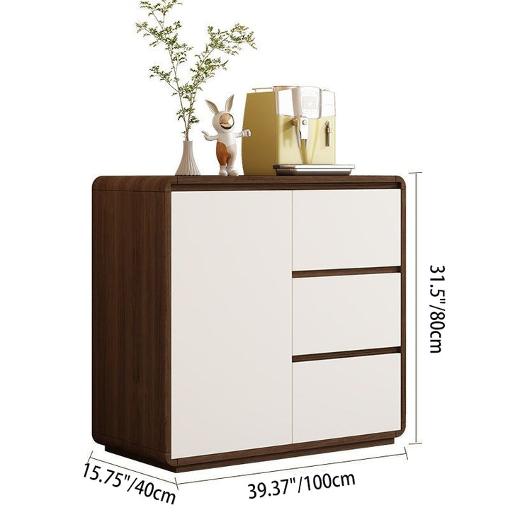 Modern Minimalist Wood Panels Metal Rounded Square Rectangle Storage Cabinet With 3 Drawers For Living Room