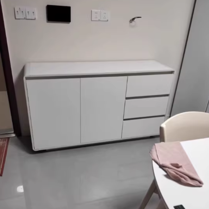 Moderner minimalistischer Holzpaneele Metall abgerundetes Quadrat Rechteck Aufbewahrungsschrank mit 3 Schubladen für das Wohnzimmer 