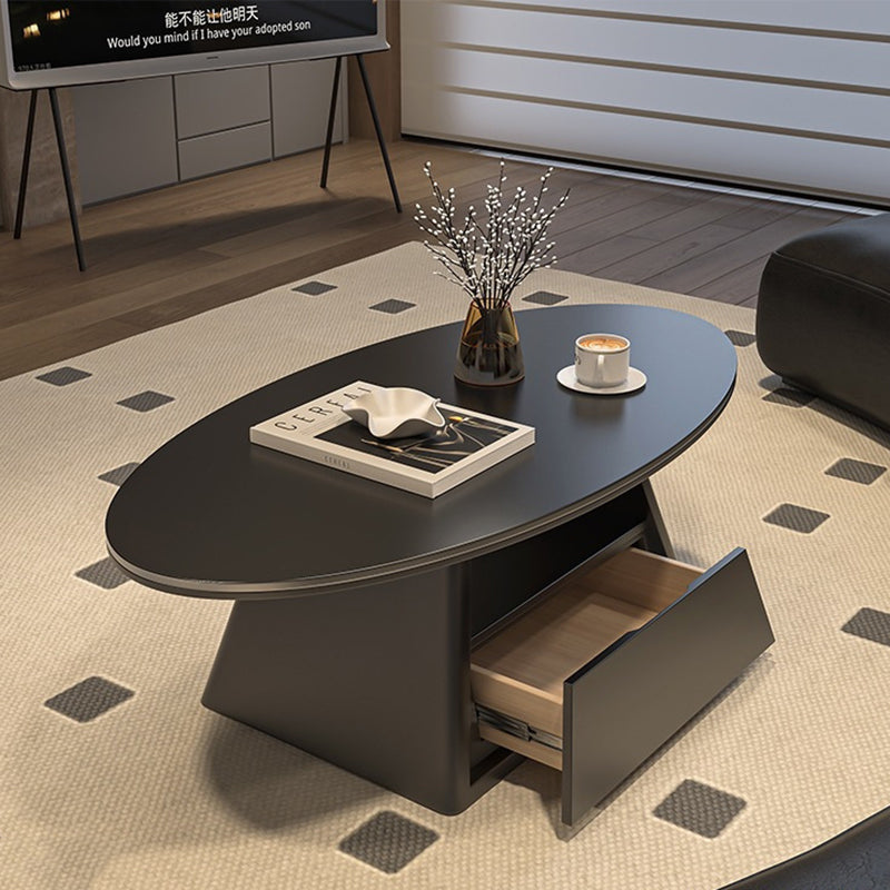 Table basse longue ovale effilée en fer avec base à deux niveaux, en pierre frittée, style minimaliste moderne, pour salon 