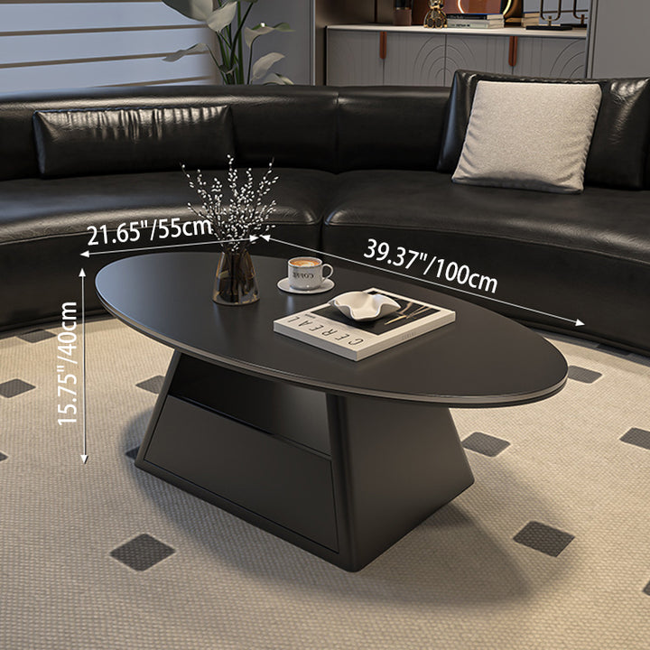 Modern Minimalist Sintered Stone Iron Long Oval Tapered Base Coffee Table With 2-Tier For Living Room