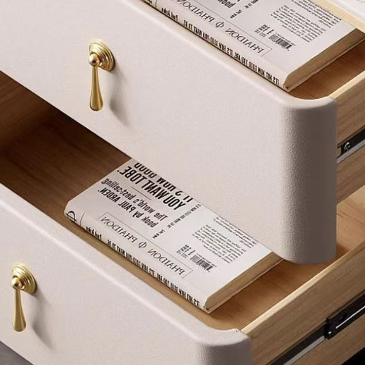 Zeitgenössischer skandinavischer MDF-Sinterstein-Kunstleder-abgerundeter quadratischer Nachttisch mit 2 Schubladen für das Schlafzimmer 