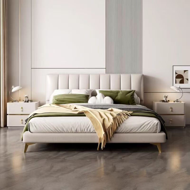 Zeitgenössischer skandinavischer MDF-Sinterstein-Kunstleder-abgerundeter quadratischer Nachttisch mit 2 Schubladen für das Schlafzimmer 
