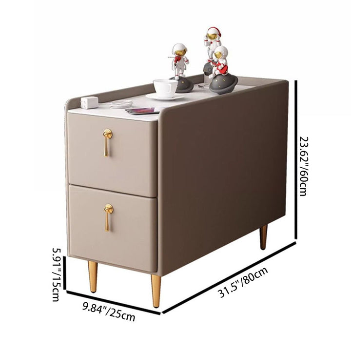 Modern Luxury MDF Solid Wood Stone Slab Faux Leather Rounded Rectangular Side Table 2-Drawer For Living Room