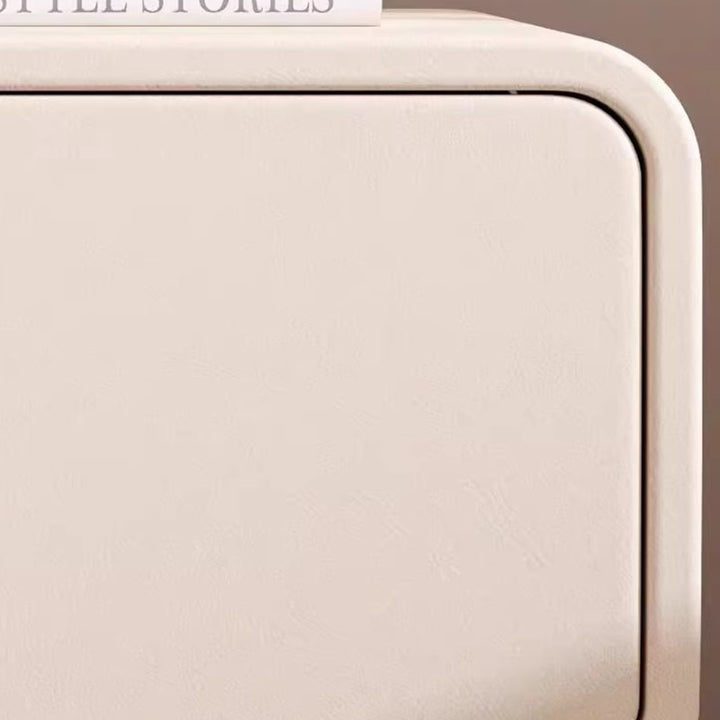 Modern Minimalist Solid Wood Faux Leather Rounded Square Nightstand 2 Drawers For Bedroom