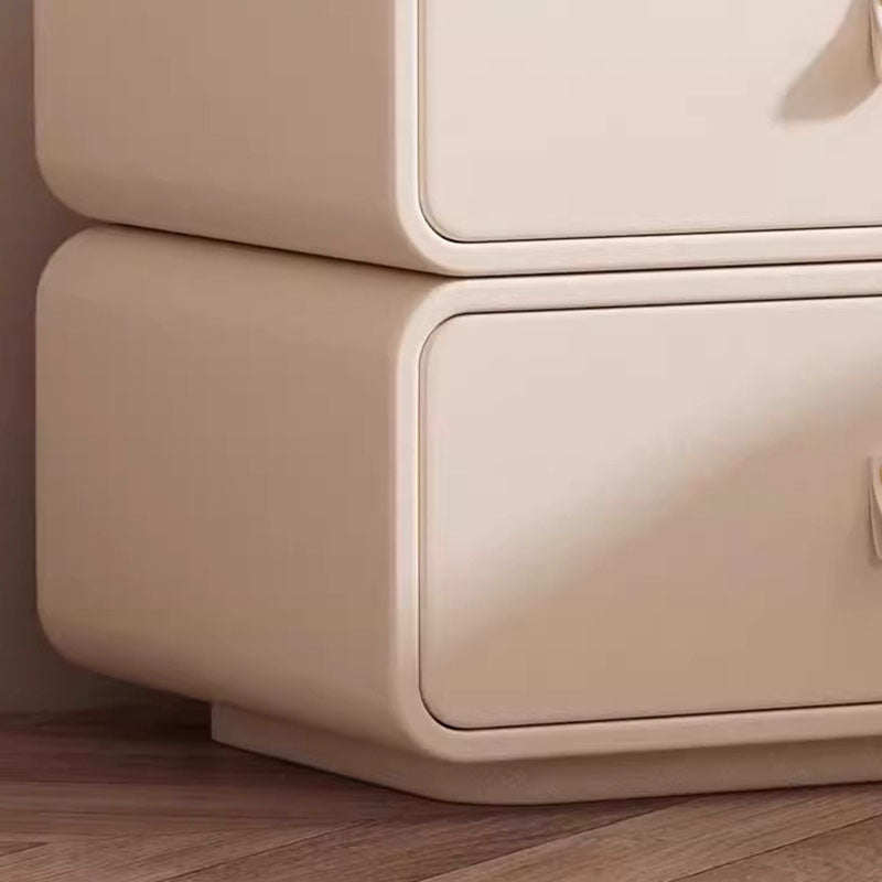 Modern Minimalist Solid Wood Faux Leather Rounded Square Nightstand 2 Drawers For Bedroom