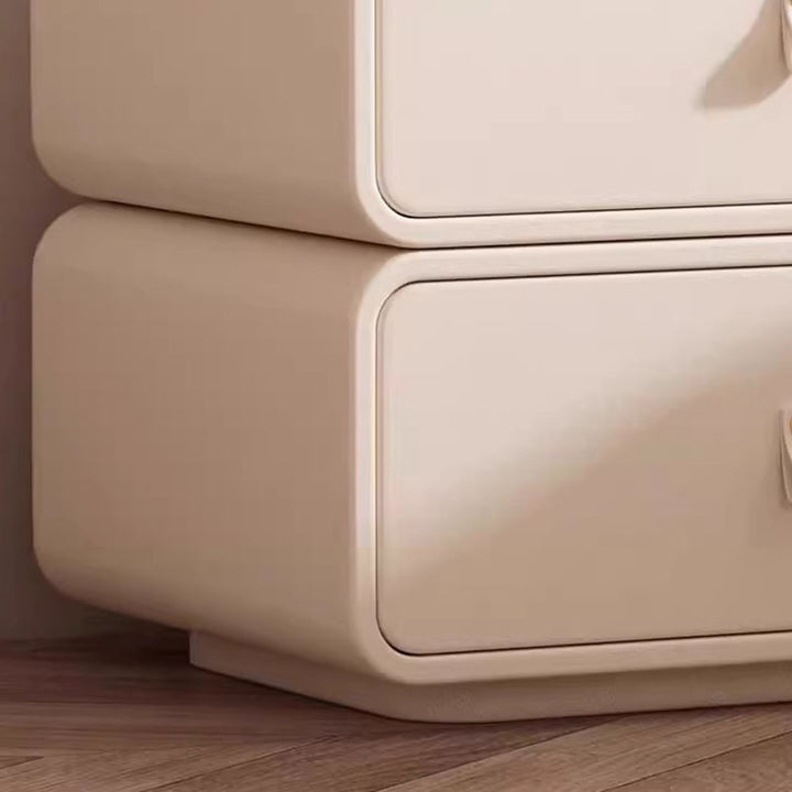 Modern Minimalist Solid Wood Faux Leather Rounded Square Nightstand 2 Drawers For Bedroom
