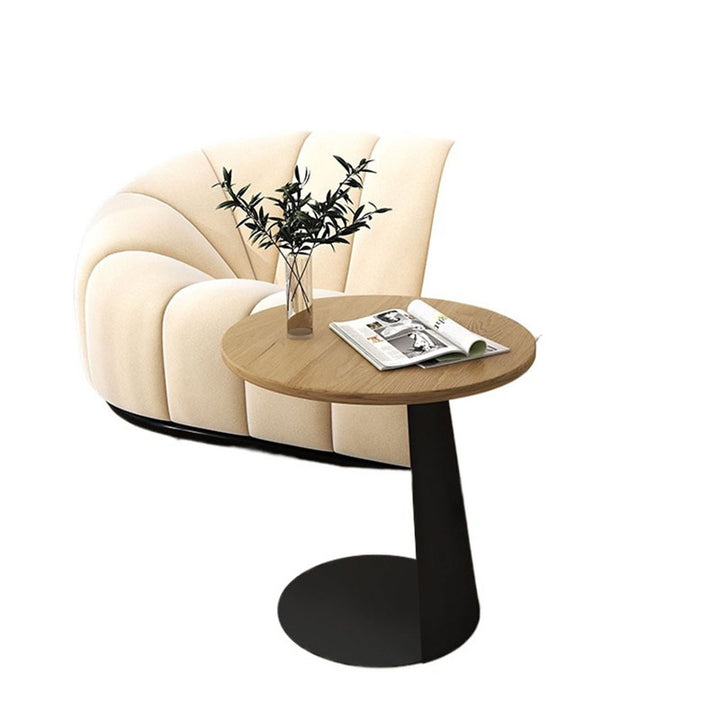 Contemporary Creative Carbon Steel Ash Wood Round Side Table 1 Tier For Living Room