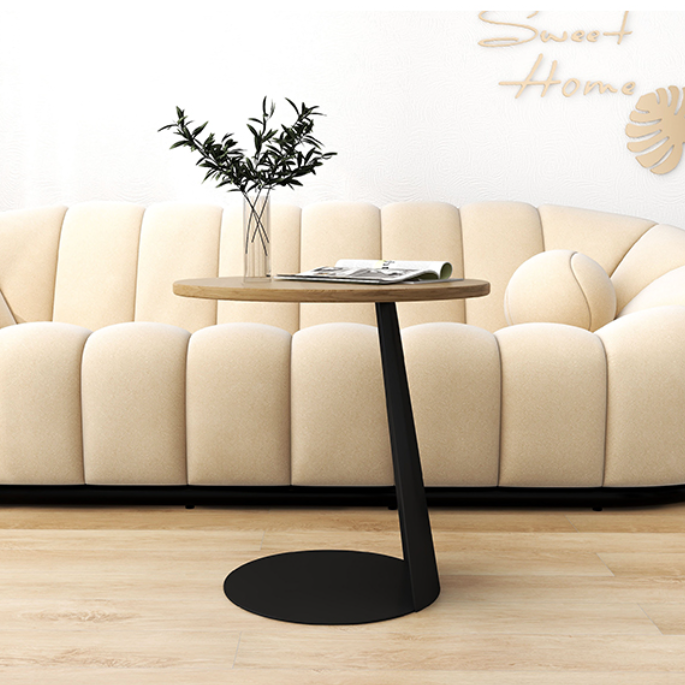 Contemporary Creative Carbon Steel Ash Wood Round Side Table 1 Tier For Living Room