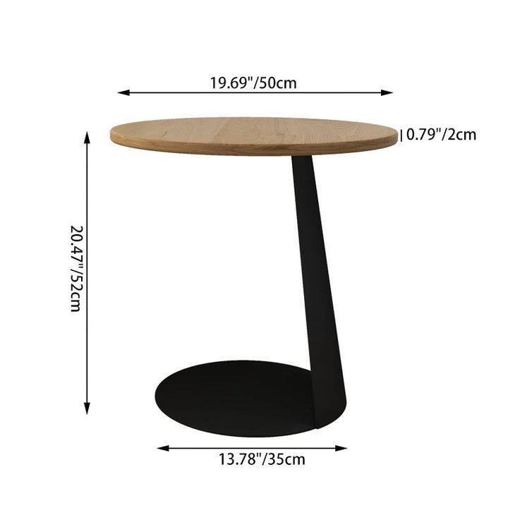 Contemporary Creative Carbon Steel Ash Wood Round Side Table 1 Tier For Living Room