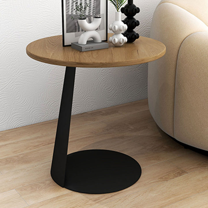 Contemporary Creative Carbon Steel Ash Wood Round Side Table 1 Tier For Living Room