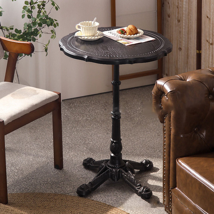 Traditional Chinese Solid Wood Iron Floral Round End Table 1 Tier For Living Room