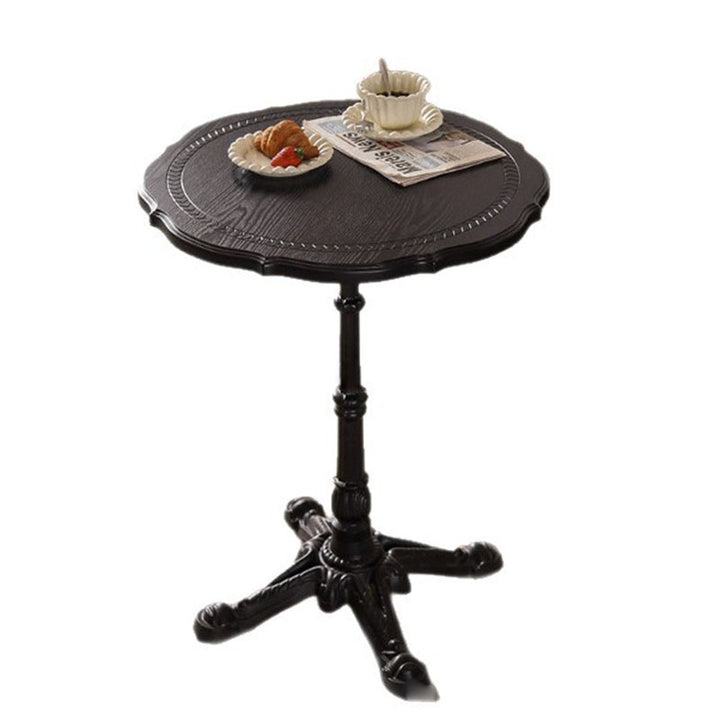 Traditional Chinese Ash Wood Veneer Iron Floral Round End Table 1 Tier For Living Room