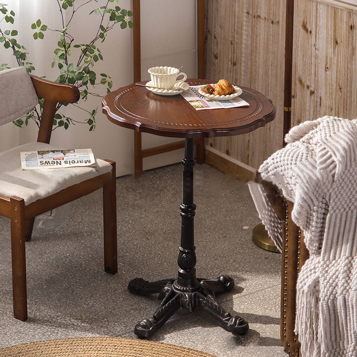 Traditional Chinese Solid Wood Iron Floral Round End Table 1 Tier For Living Room