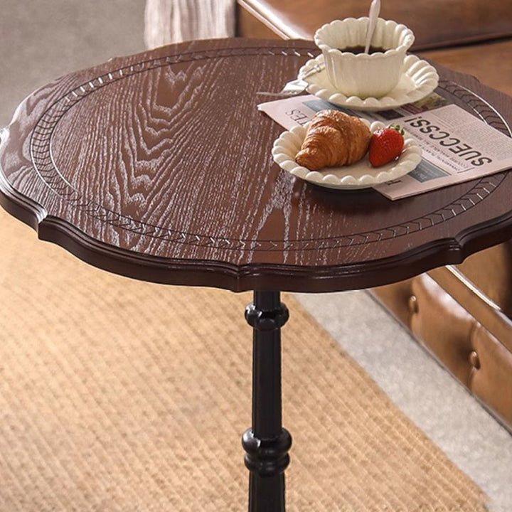 Traditional Chinese Ash Wood Veneer Iron Floral Round End Table 1 Tier For Living Room