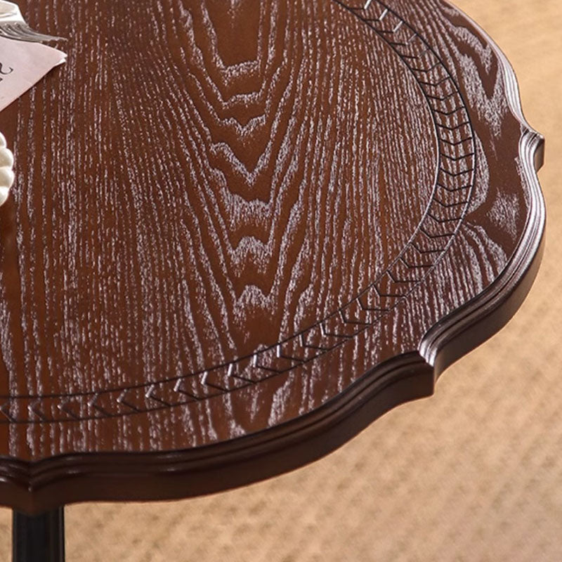 Traditional Chinese Ash Wood Veneer Iron Floral Round End Table 1 Tier For Living Room