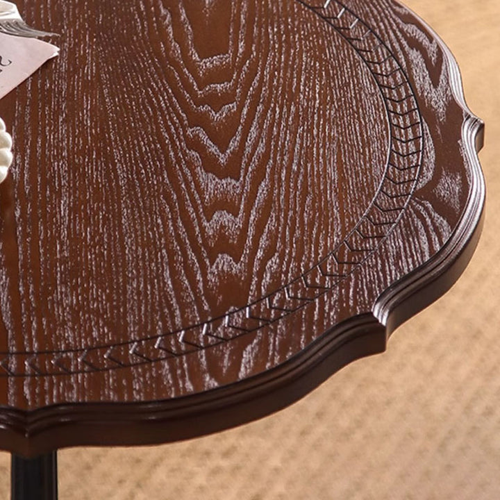 Traditional Chinese Ash Wood Veneer Iron Floral Round End Table 1 Tier For Living Room
