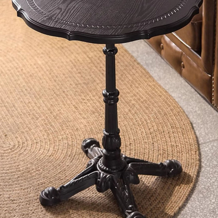 Traditional Chinese Ash Wood Veneer Iron Floral Round End Table 1 Tier For Living Room
