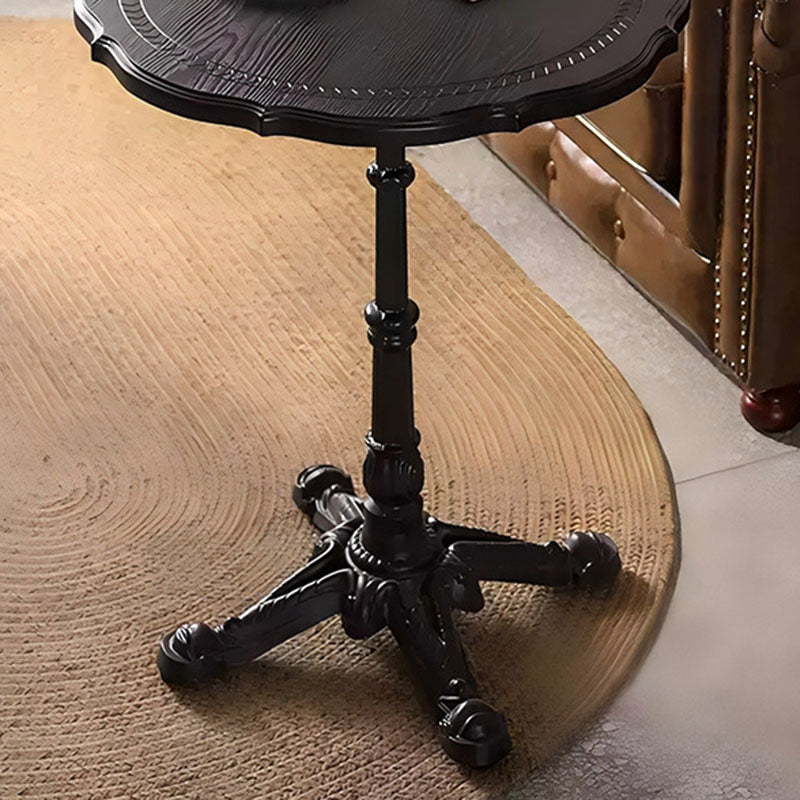 Traditional Chinese Ash Wood Veneer Iron Floral Round End Table 1 Tier For Living Room