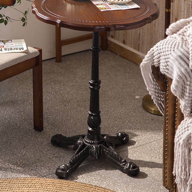 Traditional Chinese Ash Wood Veneer Iron Floral Round End Table 1 Tier For Living Room