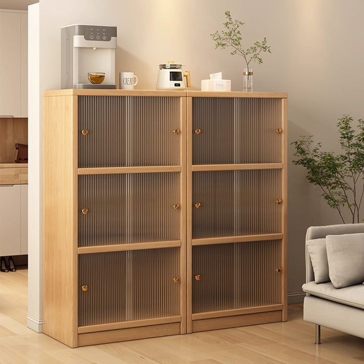 Meuble de rangement rectangulaire en panneau écologique en bois massif chinois traditionnel avec texture acrylique, 2/3 niveaux, pour salon 