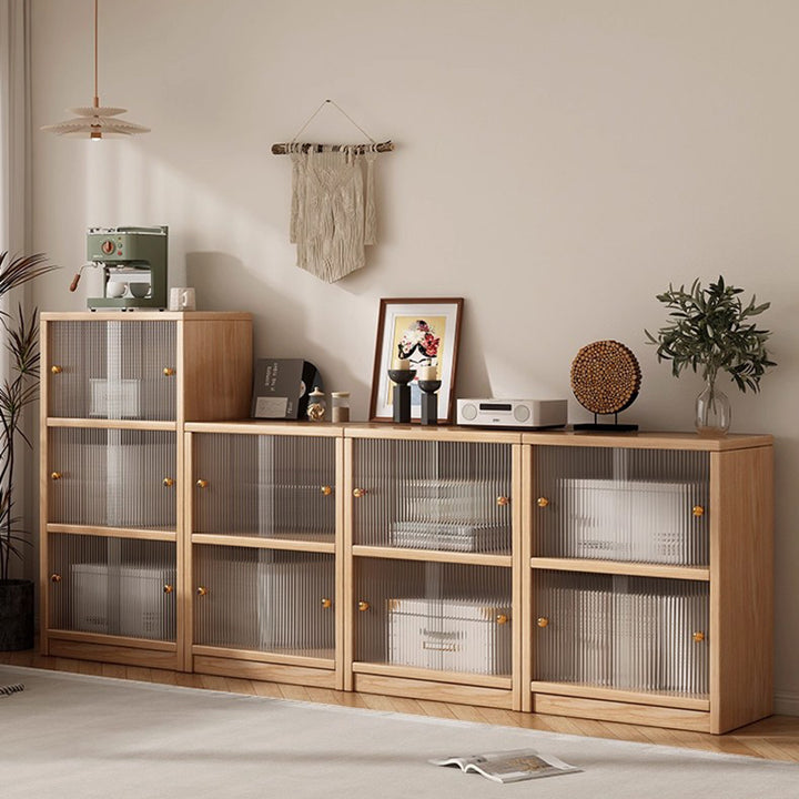 Meuble de rangement rectangulaire en panneau écologique en bois massif chinois traditionnel avec texture acrylique, 2/3 niveaux, pour salon 