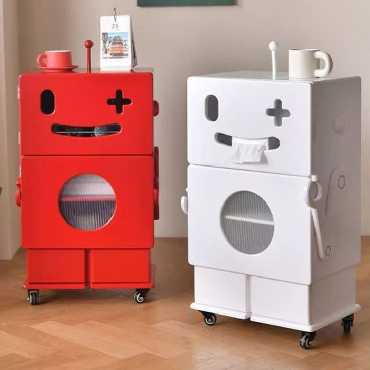Contemporary Creative MDF Mobile Robot Side Table With 2 Storage For Living Room