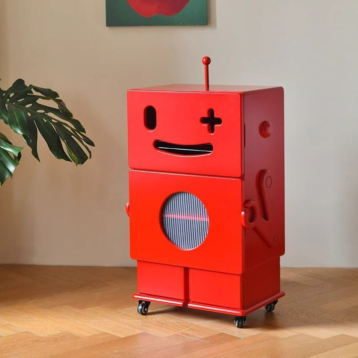 Contemporary Creative MDF Mobile Robot Side Table With 2 Storage For Living Room