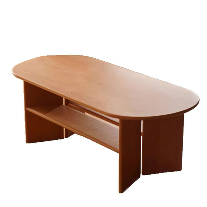 Traditioneller Vintage-Couchtisch aus Kirschholz mit langem, ovalem Brett und 2 Ebenen für das Wohnzimmer 