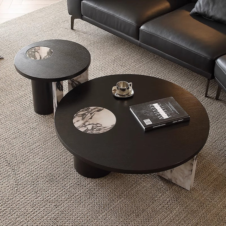 Traditional French Sintered Stone Solid Wood Veneer Round Rectangular Coffee Table With 1-Tier For Living Room