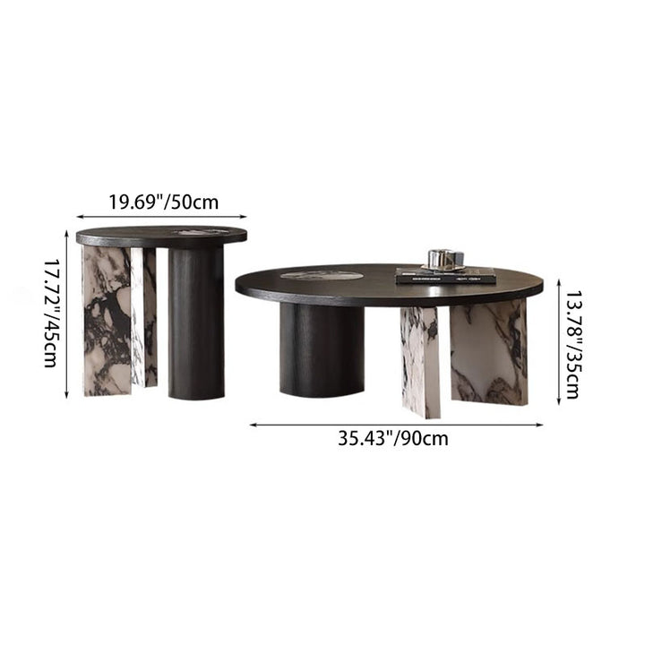 Traditional French Sintered Stone Solid Wood Veneer Round Rectangular Coffee Table With 1-Tier For Living Room