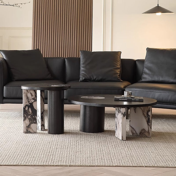 Traditional French Sintered Stone Solid Wood Veneer Round Rectangular Coffee Table With 1-Tier For Living Room