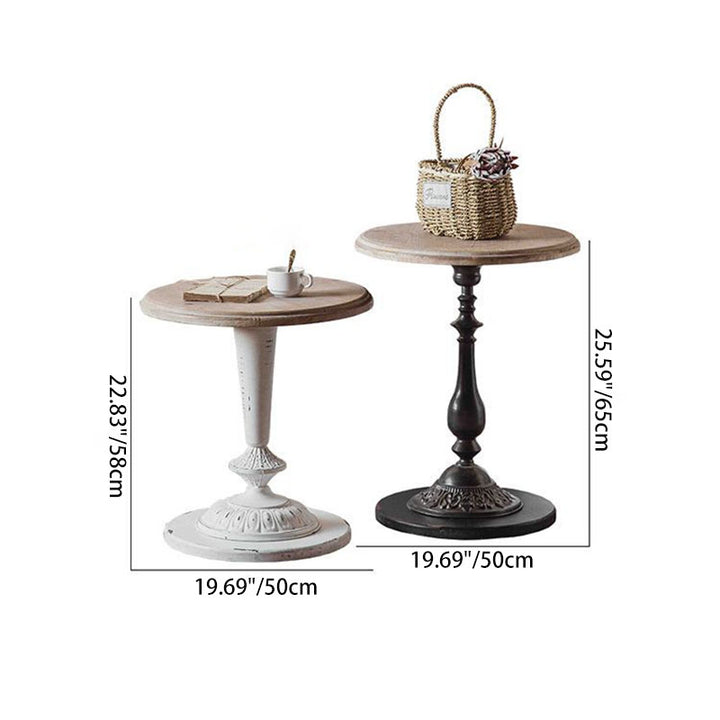 Table d'appoint ronde traditionnelle française en MDF sculpté aspect bois de sapin avec 1 niveau pour salon 