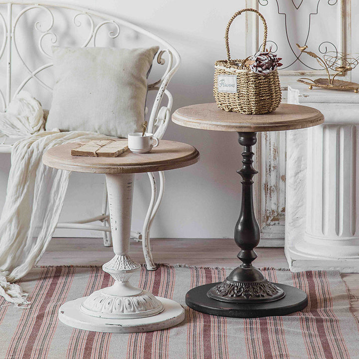 Table d'appoint ronde traditionnelle française en MDF sculpté aspect bois de sapin avec 1 niveau pour salon 