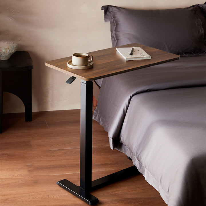 Modern Minimalist Engineered Wood Carbon Steel Height-Adjustable Rounded Rectangular Side Table With 1-Tier For Living Room