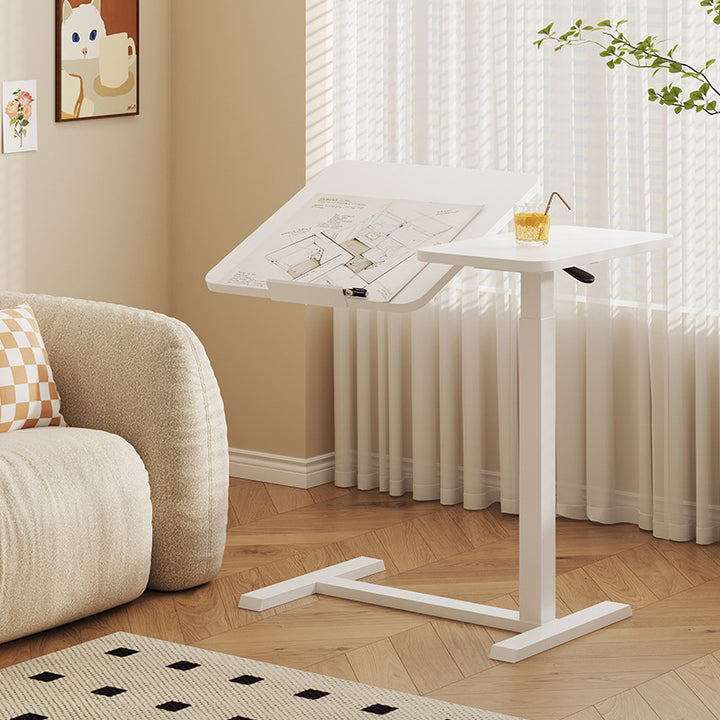 Modern Minimalist Engineered Wood Carbon Steel Height-Adjustable Rounded Rectangular Side Table With 1-Tier For Living Room