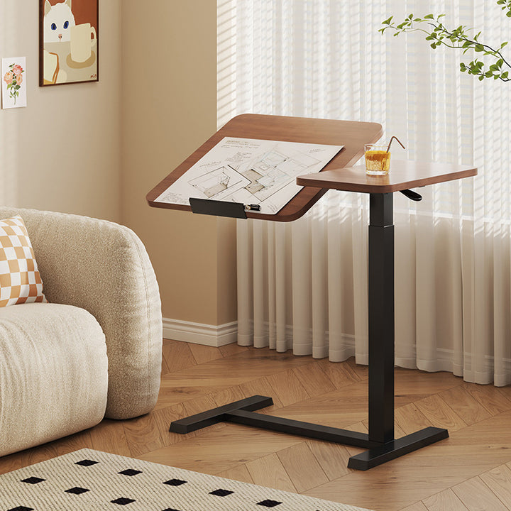 Modern Minimalist Engineered Wood Carbon Steel Height-Adjustable Rounded Rectangular Side Table With 1-Tier For Living Room