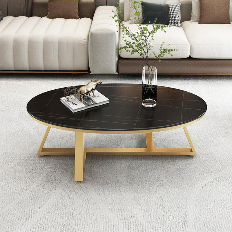 Contemporary Scandinavian Sintered Stone Iron Long Oval Coffee Table With 1-Tier For Living Room