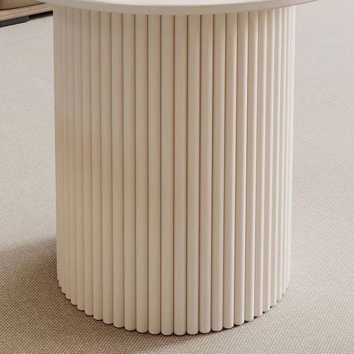 Table basse ronde à colonne texturée en acier inoxydable, style minimaliste moderne et écologique, avec 2 niveaux pour le salon 