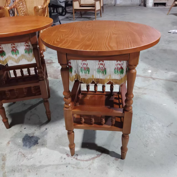 Traditional French Ash Wood Square Round Coffee Table With 2-Tier For Living Room