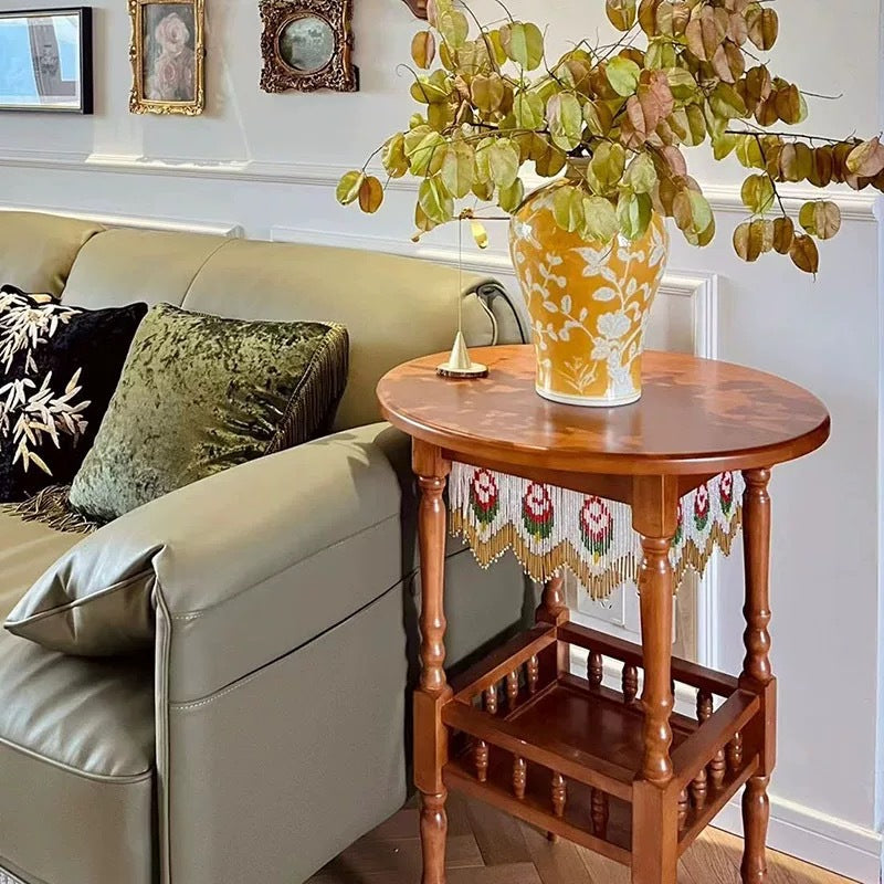 Traditional French Ash Wood Square Round Coffee Table With 2-Tier For Living Room