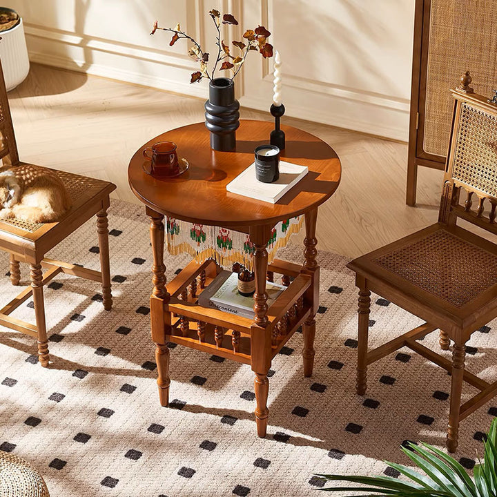 Traditional French Ash Wood Square Round Coffee Table With 2-Tier For Living Room
