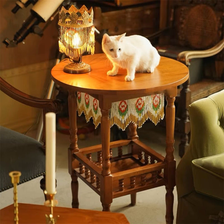 Traditional French Ash Wood Square Round Coffee Table With 2-Tier For Living Room