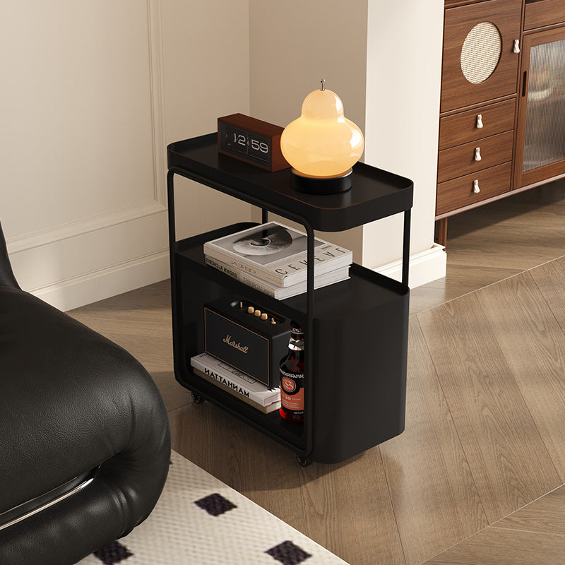 Traditional Chinese Metal Movable Rounded Rectangular Side Table With 3 Tiers For Living Room