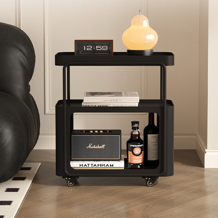 Traditional Chinese Metal Movable Rounded Rectangular Side Table With 3 Tiers For Living Room