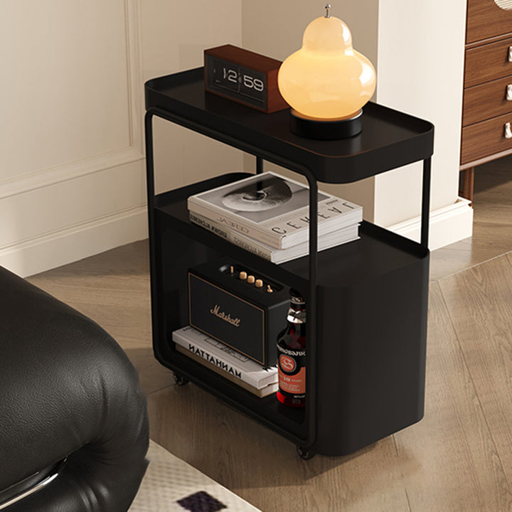 Traditional Chinese Metal Movable Rounded Rectangular Side Table With 3 Tiers For Living Room