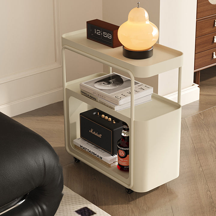 Traditional Chinese Metal Movable Rounded Rectangular Side Table With 3 Tiers For Living Room