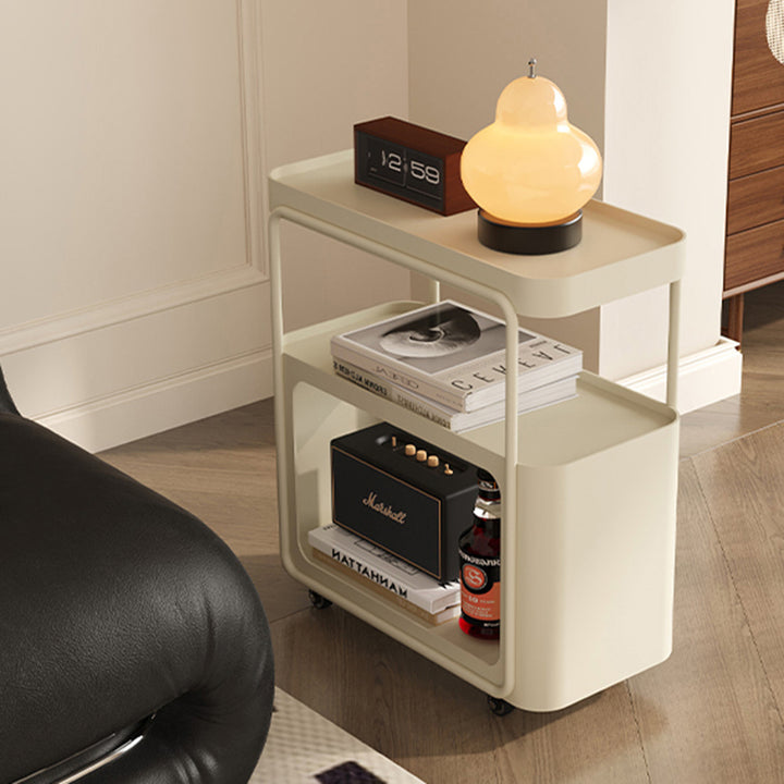 Traditional Chinese Metal Movable Rounded Rectangular Side Table With 3 Tiers For Living Room